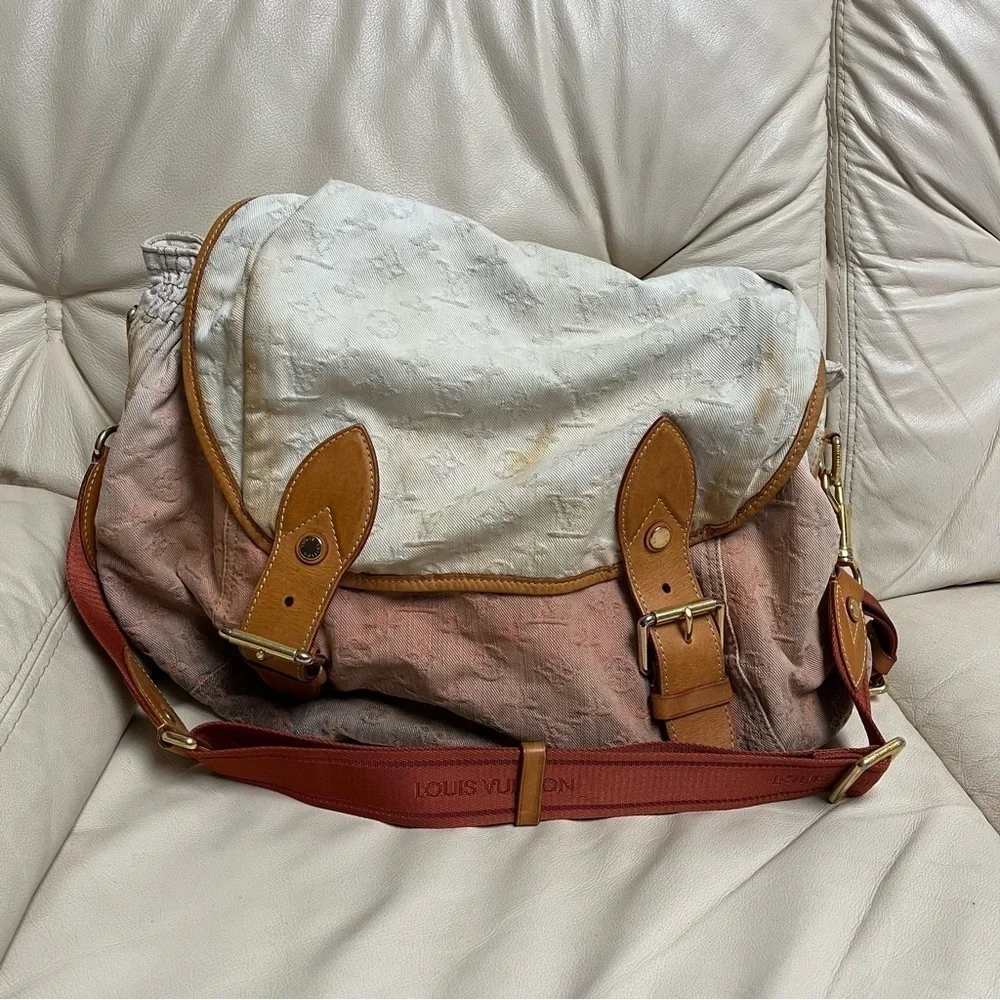 VTG LOUIS VUITTON Denim Orange Ombre Sunrise Large Messenger Bag